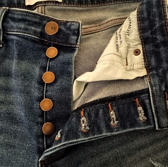 Evereve The Ever Straight Jeans High Rise Fit Button Fly Raw Hem Distressed - Picture 6 of 9